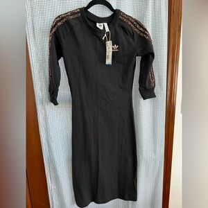 Adidas 3/4 Leopard Sleeve Black Bodycon Midi dress